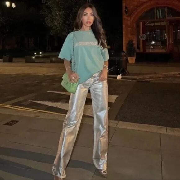 Zara Silver Coated Mid Rise Boyfriend Jeans Blogger's Fave 9632/066 Size 6 NWT - Picture 4 of 11